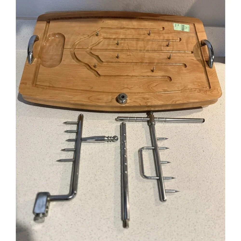 VTG YUGOSLAVIA WOOD BUTCHER BOARD Meat Roast Cutting Block Steel Spikes 20